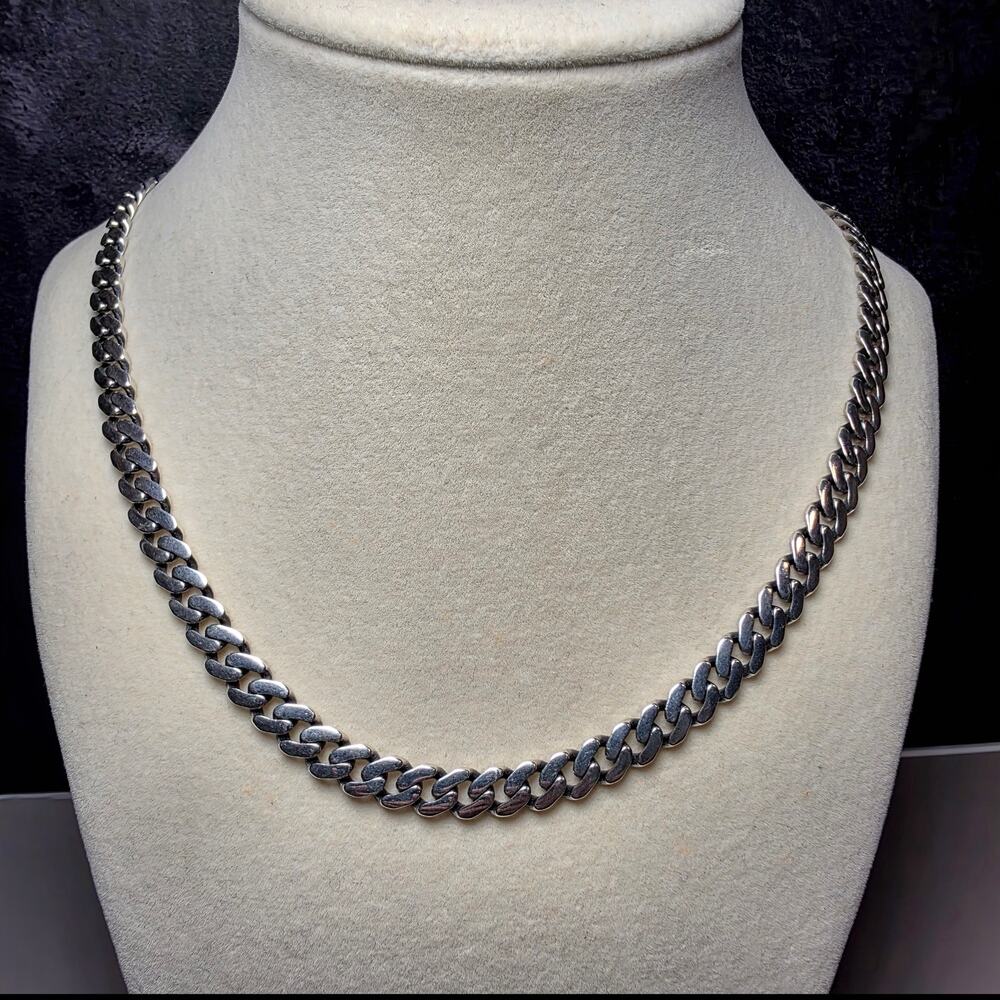 24" 7.4mm Monaco Cuban Chain – 925 Sterling Silver w/Rhodium & Box Clasp (52g)